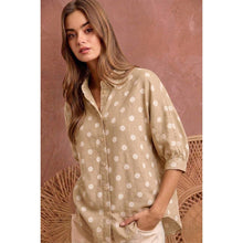 Load image into Gallery viewer, POLKA DOT PRINTED WOVEN DOLMAN BLOUSE TOP: DK MOCHA/IVORY / S
