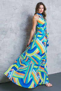 A printed woven halter maxi dress -  BLUE GREEN