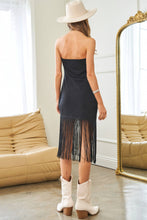 Load image into Gallery viewer, FABRIC TASSEL TRIM BOTTOM DETAIL BODYCON DRESS: Black
