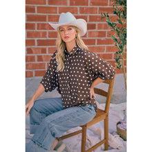 Load image into Gallery viewer, BiBi - POLKA DOT PRINTED WOVEN DOLMAN BLOUSE TOP: DK MOCHA/IVORY / M
