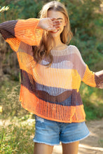 Load image into Gallery viewer, STRIPED WIDE OPENING SLEEVE PULLOVER COVER UP TOP: Beige Multi-SALE
