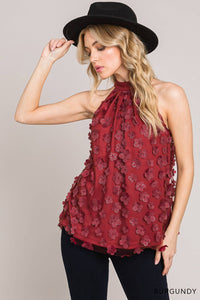 BURGUNDY Halter top with cut flowers