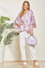 Load image into Gallery viewer, Paisley Print Satin Pleated Blouse: Lilac-SALE
