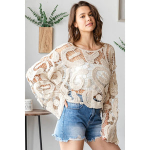 Crochet long bell like sleeve top: Natural