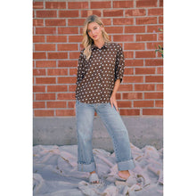 Load image into Gallery viewer, POLKA DOT PRINTED WOVEN DOLMAN BLOUSE TOP: DK MOCHA/IVORY / S
