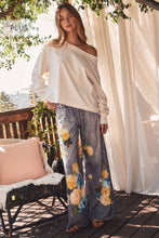 Load image into Gallery viewer, Oddi - Plus Denim-look Sublimation Printed Wide Leg Pants: FLOWER BLUE / 3XL
