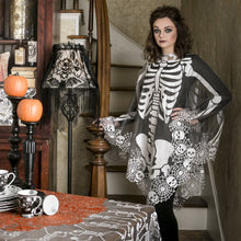 Load image into Gallery viewer, Skeleton 60x60 Pewter Lace Halloween Poncho Costume
