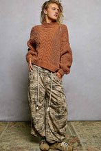 Load image into Gallery viewer, Mock Neck Balloon Sleeve Cable Knit Pullover Sweater : ORANGE
