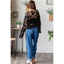 Load image into Gallery viewer, See Through Crochet Top with long bell sleeves : Black
