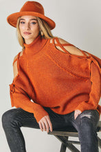 Load image into Gallery viewer, SOLID TURTLE NECK CUTOUT LONG SLEEVE SWEATER: Cream SALE
