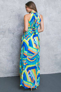 A printed woven halter maxi dress -  BLUE GREEn SALE