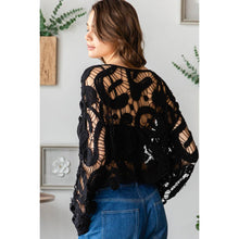 Load image into Gallery viewer, See Through Crochet Top with long bell sleeves : Black
