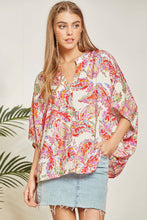 Load image into Gallery viewer, Floral Print Poncho-Like Tunic Top: Multi-Colored-SALE
