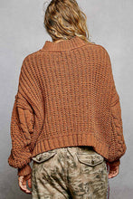 Load image into Gallery viewer, Mock Neck Balloon Sleeve Cable Knit Pullover Sweater : ORANGE

