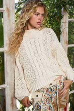 Load image into Gallery viewer, Mock Neck Balloon Sleeve Cable Knit Pullover Sweater : ORANGE
