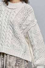 Load image into Gallery viewer, Pol Clothing - Mock Neck Balloon Sleeve Cable Knit Pullover Sweater : Black
