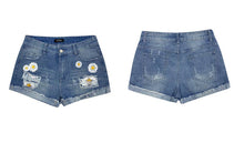 Load image into Gallery viewer, Floral high-waisted ripped denim shorts
