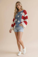 Load image into Gallery viewer, Haptics - Plus Long Sleeve Star and Stripe Crochet Sweater: Red/White/Blue / 3X
