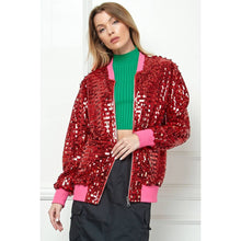 Load image into Gallery viewer, Veveret - Sequin Bomber Jacket: Pink / L
