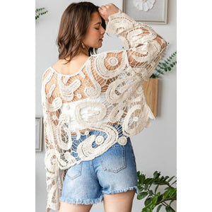 Crochet long bell like sleeve top: Natural