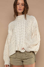 Load image into Gallery viewer, Mock Neck Balloon Sleeve Cable Knit Pullover Sweater : ORANGE
