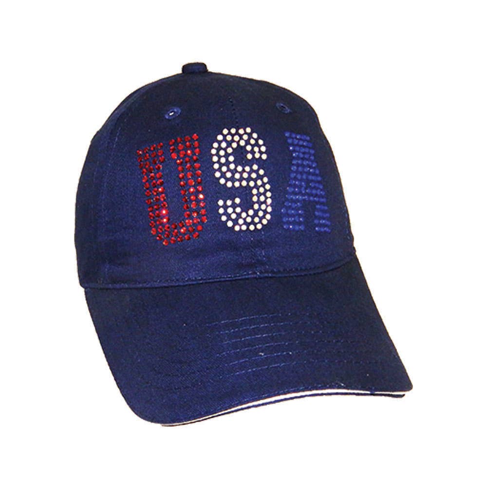 USA IN CRYSTALS HAT: Navy Blue