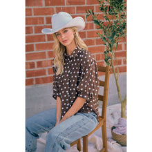 Load image into Gallery viewer, POLKA DOT PRINTED WOVEN DOLMAN BLOUSE TOP: DK MOCHA/IVORY / S
