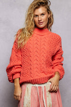 Load image into Gallery viewer, Mock Neck Balloon Sleeve Cable Knit Pullover Sweater : ORANGE
