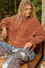 Load image into Gallery viewer, Mock Neck Balloon Sleeve Cable Knit Pullover Sweater : ORANGE
