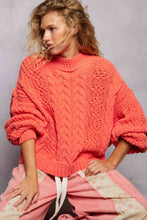 Load image into Gallery viewer, Mock Neck Balloon Sleeve Cable Knit Pullover Sweater : ORANGE
