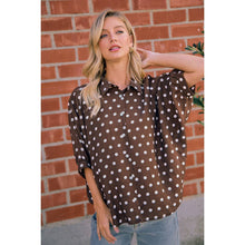 Load image into Gallery viewer, BiBi - POLKA DOT PRINTED WOVEN DOLMAN BLOUSE TOP: DK MOCHA/IVORY / XL
