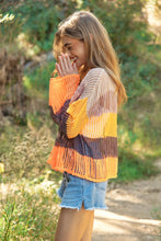 Load image into Gallery viewer, STRIPED WIDE OPENING SLEEVE PULLOVER COVER UP TOP: Beige Multi-SALE
