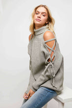 Load image into Gallery viewer, SOLID TURTLE NECK CUTOUT LONG SLEEVE SWEATER: Cream SALE
