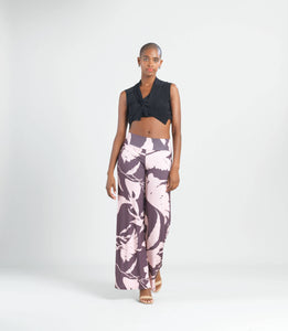 Palazzo Pant - Floral Stem: PINK/COCO / S