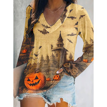 Load image into Gallery viewer, Halloween Print V-Neck Long Sleeve Top
