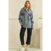 Load image into Gallery viewer, ZIP FRONT PIECED EYELET BUTTON DOWN SHIRT: WASHED BLUE
