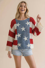 Load image into Gallery viewer, Haptics - Long Sleeve Star and Stripe Crochet Sweater: Red/White/Blue / L
