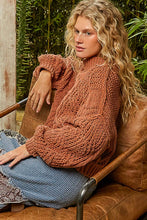 Load image into Gallery viewer, Mock Neck Balloon Sleeve Cable Knit Pullover Sweater : ORANGE

