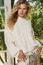 Load image into Gallery viewer, Mock Neck Balloon Sleeve Cable Knit Pullover Sweater : ORANGE
