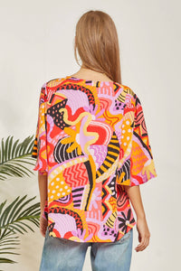 Print Flare Sleeve Blouse: Magenta Multi-SALE