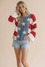 Load image into Gallery viewer, Haptics - Long Sleeve Star and Stripe Crochet Sweater: Red/White/Blue / S
