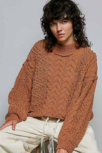 Load image into Gallery viewer, Pol Clothing - Mock Neck Balloon Sleeve Cable Knit Pullover Sweater : Black
