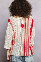 Load image into Gallery viewer, V-Neck Half Sleeve Stripe Sweater Top Star Patch Band Trim
