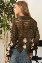 Load image into Gallery viewer, CROCHET V NECK LONG SLEEVE KNIT SWEATER TOP-Black-SALE
