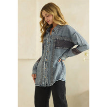 Load image into Gallery viewer, ZIP FRONT PIECED EYELET BUTTON DOWN SHIRT: WASHED BLUE
