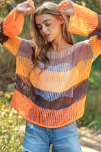 Load image into Gallery viewer, STRIPED WIDE OPENING SLEEVE PULLOVER COVER UP TOP: Beige Multi-SALE
