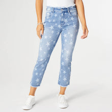 Load image into Gallery viewer, EverStretch Star Print Capri with Fringe: Light Denim
