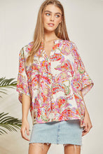 Load image into Gallery viewer, Floral Print Poncho-Like Tunic Top: Multi-Colored-SALE
