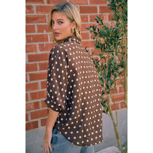 Load image into Gallery viewer, POLKA DOT PRINTED WOVEN DOLMAN BLOUSE TOP: DK MOCHA/IVORY / S
