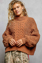 Load image into Gallery viewer, Mock Neck Balloon Sleeve Cable Knit Pullover Sweater : ORANGE
